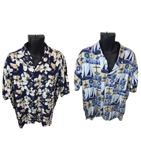 Munsingwear Mens Hawaiian Button Up Shirt Short Sleeve Blue Size XXL Set of 2 - Picture 1 of 12